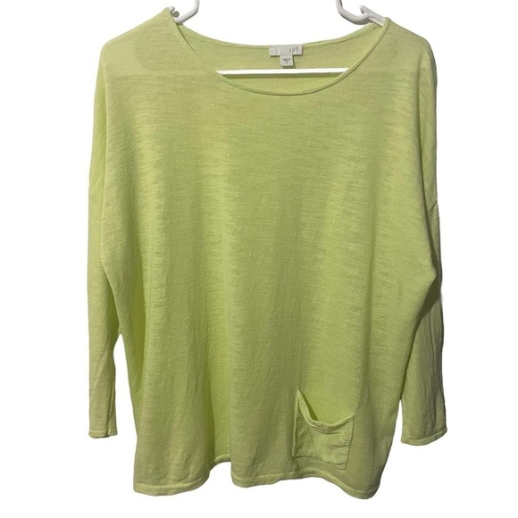J Jill Cotton & Linen Blend Long Sleeve Top w/Boat Neck & Lower Front Pocket - Picture 1 of 7